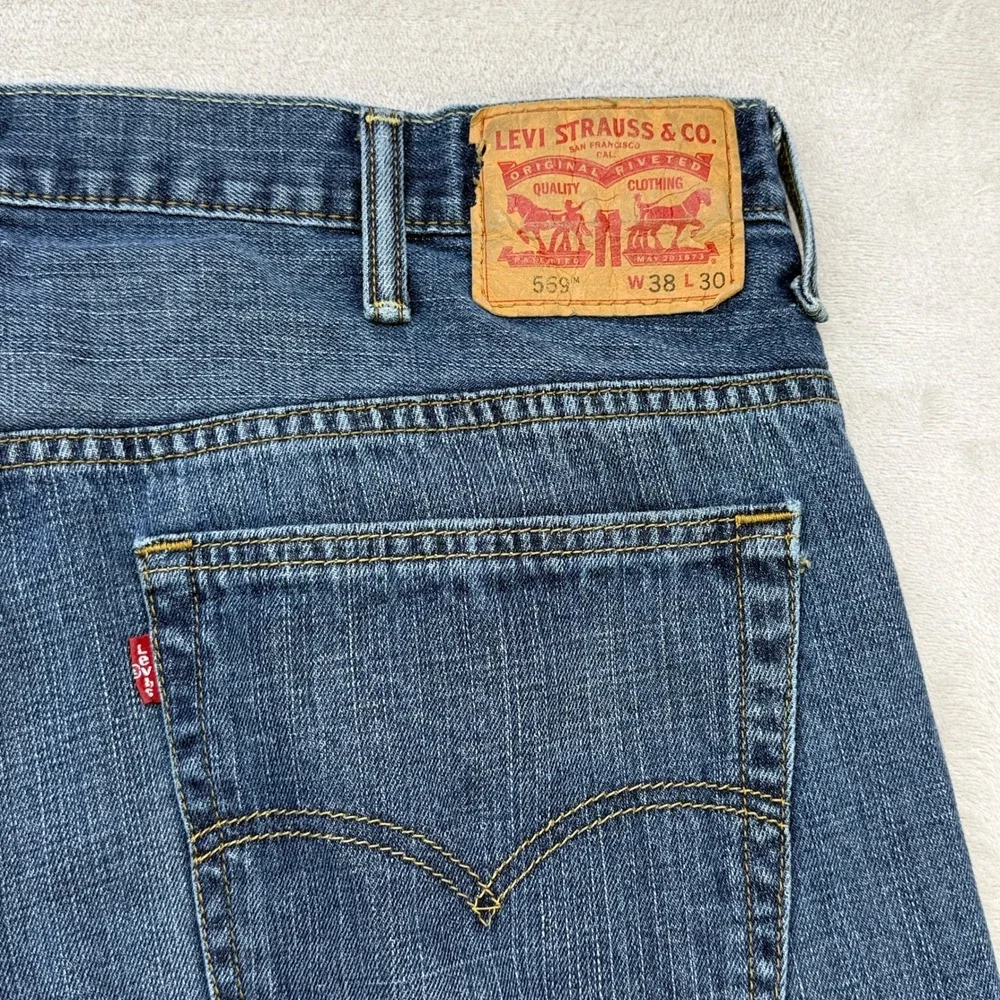 Levis 569 Loose Straight Jeans Mens 38x30 38x25 HEMMED Blue Relaxed Fit Denim